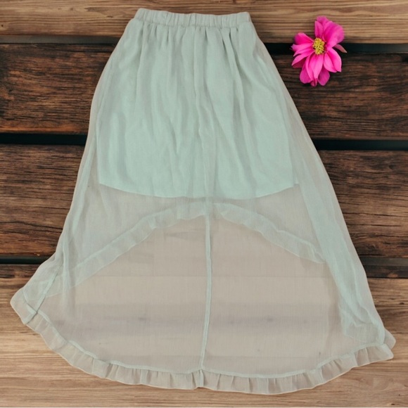 High Low Mint Green Ruffle Skirt Size Juniors M - Picture 2 of 10